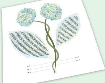 Modern Ketubah || Hydrangea Blooms || Floral Bouquet, Garden Wedding, Reform Ketubah, Interfaith Ketubah, Egalitarian ketubah, LGBTQ+