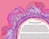 Modern Abstract Art Ketubah || Blossom in Pink || Marbling, Reform Text, Secular Ceremony, Interfaith, LGBTQ+, Marbling, Bouquet, Floral