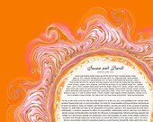 Modern Abstract Art Ketubah || Blossom in Orange || Marbling, Reform Text, Secular Ceremony, Interfaith, LGBTQ+, Marbling, Bouquet, Floral