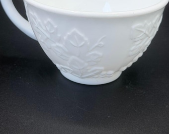 Vintage Westmoreland koffiemok van glas met paneelmotief en druivenmotief, wit, 6,35 cm