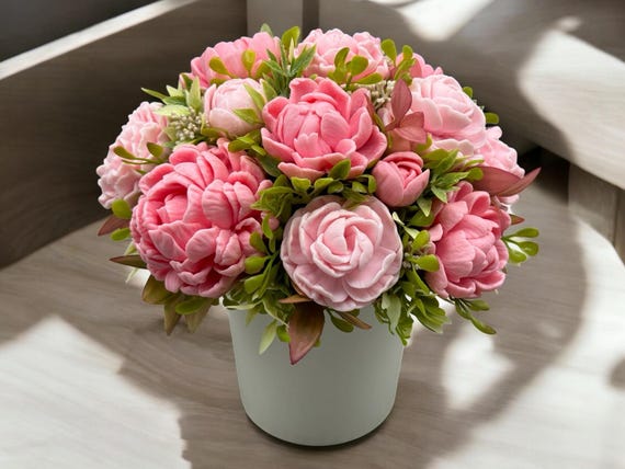 Pink Peony Soap Flower Bouquet – Elegant Decorative Gift