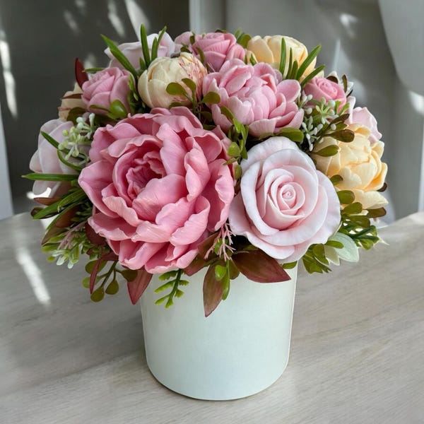 Soap Flower Bouquet – Scented Decorative Gift with Cardboard Vase