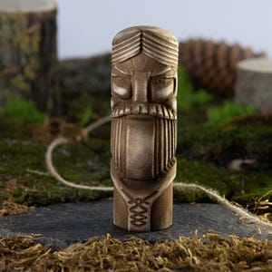 Brown Perun Figurine 4.7 inches – Wooden Slavic God Statue, Pagan Totem of Storm and Justice, Traditional Spiritual Decor or Gift.
