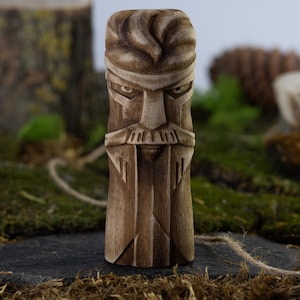 Brown Thor Figurine 4.7 inches – Wooden Norse God Statue, Pagan Symbol of Thunder and Bravery, Traditional Decor or Gift for Protection.