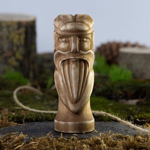Brown Rod Statue – 4.7&quot; Wooden Slavic God of Destiny and Ancestry, Traditional Pagan Figurine, Decor for Heritage and Spiritual Balance.