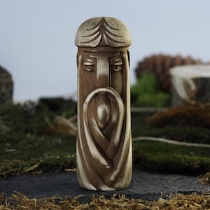 Brown Perun Statue – 4.7&quot; Wooden Slavic God of Thunder and Protection, Traditional Pagan Figurine, Sacred Decor or Gift for Ritual Strength.
