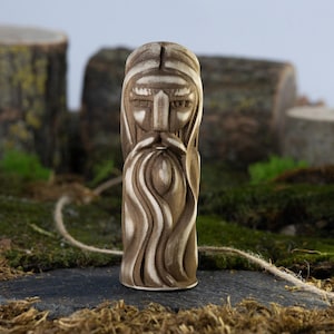 Brown Odin Statue – 4.7&quot; Wooden Norse Allfather Figurine, Traditional Pagan Gift or Decor for Wisdom, Runes, Inner Vision, and Power.