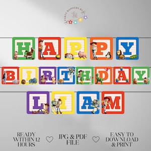 Toys Story Birthday Banner Toy Block Letter Party Garland Woodys Buntings Buzz Decor Alien Party Banners Story Toy Movie