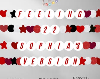 Guirnalda de pulseras rojas de la amistad con temática de cumpleaños número 22 de Taylor Buntings
