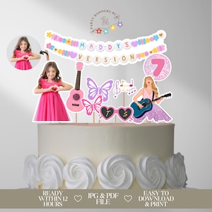 Taylor Cake Topper Friendship Bracelet Custom Photo Cupcake Topper Eras Outfit Pink Cake Decor Birthday Era Party Topper