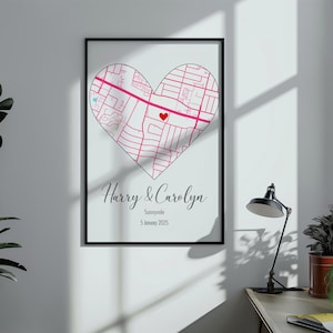 Personalisiertes Herz Karte Poster, Personalisierter Paar Druck mit Namen, Datum, Liebe Karte Wand Kunst, Verlobung, Hochzeit, Jahrestag Geschenk