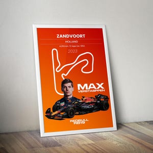 Max Verstappen Red Bull RB19 2023 Zandvoort Streckenposter, Digitale Formel 1-Wandkunst, Niederländischer Grandprix, F1 Racing Track Map Decor
