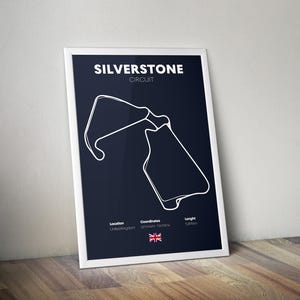 Silverstone Circuit track kaart poster, Verenigd Koninkrijk racecircuit afdrukbare muurkunst, moderne motorsport layout decor, formule 1