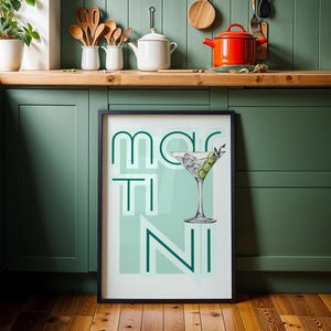 Martini Cocktail Print, Bar Cart Wall Art, Green Kitchen Decor, Modern Drink Poster, Digital Download Minimalist Art, Home Bar Sign, Gift