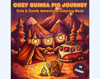 Guinea Pig Coloring Pages PDF – 14 Cozy Journey Illustrations – Digital Download for Kids & Adults