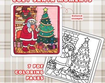Santa Christmas Coloring Pages – 7 Cozy Designs (PDF Pattern)