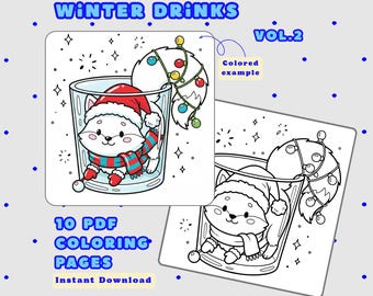 Whimsical Animal Winter Drinks Coloring Pages – Cozy Holiday (PDF)
