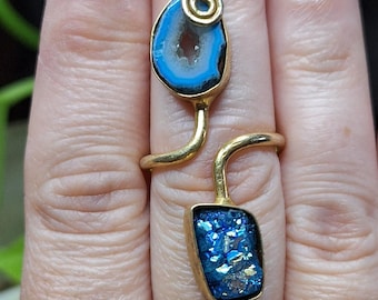 blue geode + druzy ring