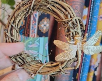 mini golden dragonfly wreath