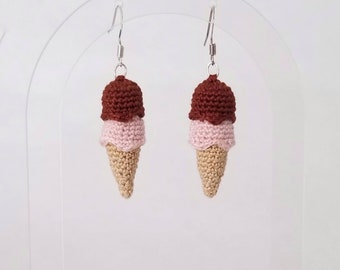 Tiny Ice Cream Amigurumi Micro Crocheted Earrings