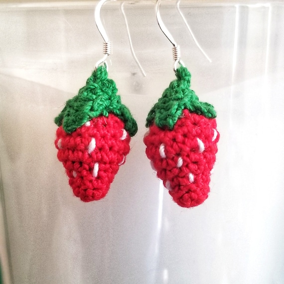Tiny Strawberry Amigurumi Micro Crocheted Earrings | Etsy