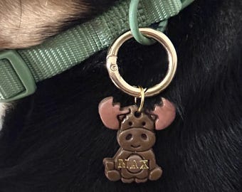 Targhetta personalizzata per cani a forma di alce / Targhetta identificativa per animali domestici con nome personalizzato / Targhetta per animali domestici a forma di alce / Animale del bosco