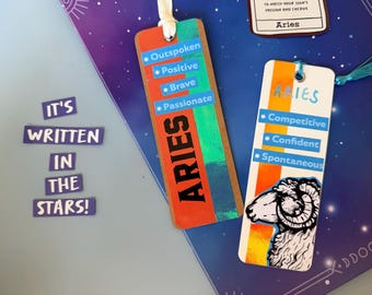 Zodiac Sign - Aries Upcycled Bookmark - Scrapbook Handmade- Star Sign Gift