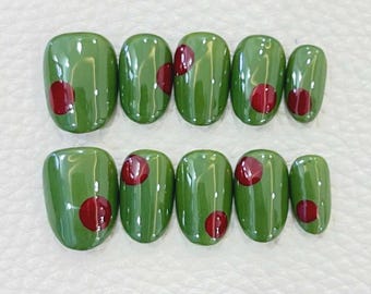 Olive Martini Halloween Press On Nails, Witch Potion Nail Art, Spooky Gothic Design