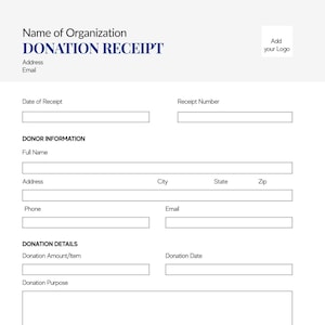 Donation Receipt Template | Editable Word & Canva | Non-Profit Tax Receipt | Church Donation Form | Printable Donation Template