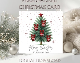 Personalised Christmas Tree Card, Custom Family Names, Merry Christmas to a Special Family, Xmas Digital Postcard