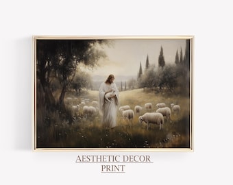 Good Shepherd Print, Vintage Christian Printable, Jesus with sheep Wall Art, Good Shepherd Poster, Jesus with sheep Gift