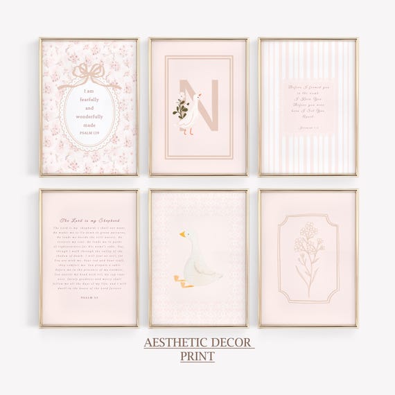 Custom Name Inizial For Nursery, Christian Girls Prints Decor, Light Pink Bible Verse, Gallery Wall Art Set of 6, Personalized Name Poster