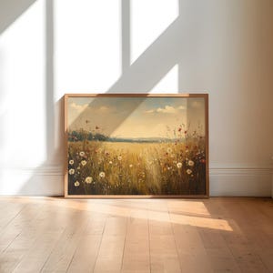 Wildflower Field Print, Botanical Oil Painting, Vintage Printable Wall Art, Flowers Print, Floral Poster, Wildflower Art