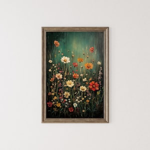 Wildflower Printable, Dark Maximalist Print, Dark Academia Wall Art Decor, Cottagecore Painting, Moody Wildflower Gothic