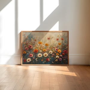 Wildflower Field Print, Botanical Oil Painting, Vintage Printable Wall Art, Flowers Print, Floral Poster, Wildflower Art
