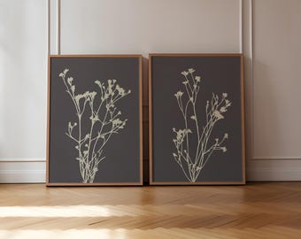 Wildflowers Field Print, Gallery Wall Art Set Of 2, Flowers Prints, Floral Printable, Minimalist Botanical Poster Set