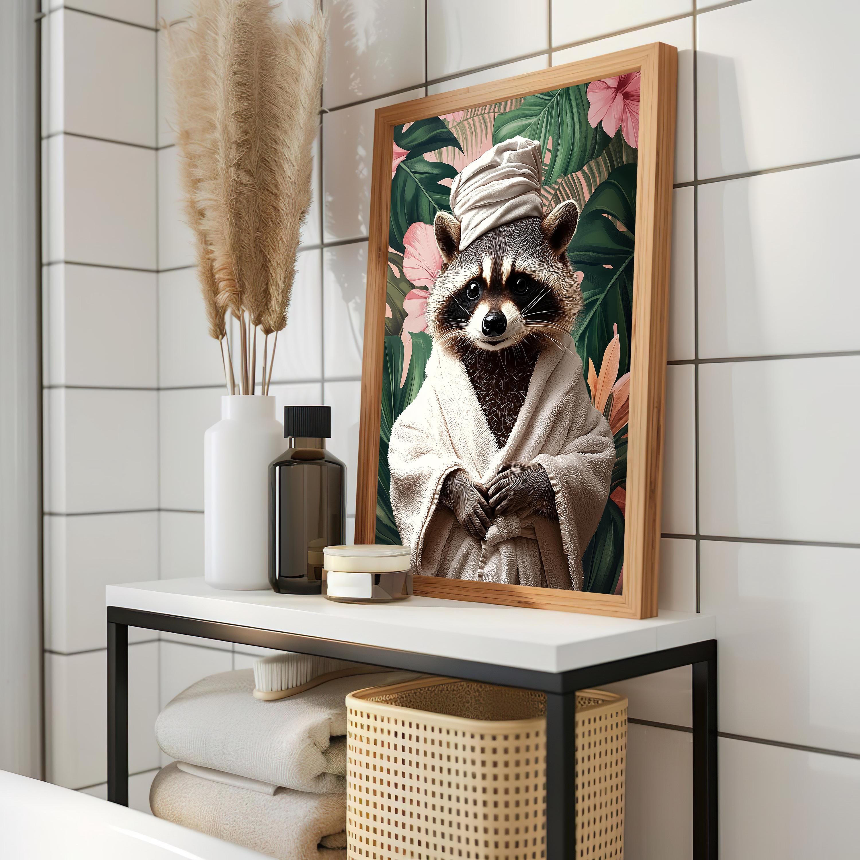 Raccoon on Toilet Print, Cute Bathroom Print, Gallery Wall Art Set of 3 ...