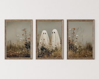 Leuke spoken, Halloween-print, galerij muurkunst set van 3, Dark Academia decor, afdrukbare Halloween, Wildflower Meadow Art