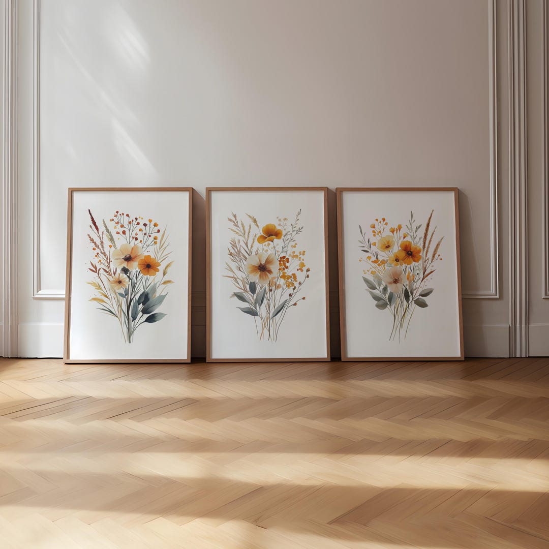 Watercolor Wildflower Prints, Gallery Wall Art Set of 3, Flowers Print ...