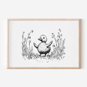 Duckling Sketch Print, Vintage Nursery Print, Girls Nursery Printable Wall Art, Cute Kids Room Decor, Duckling Poster