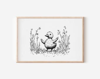 Eendje schets print, vintage kinderkamer print, meisjes kinderkamer afdrukbare muur kunst, decor schattige kinderkamer, eendje poster