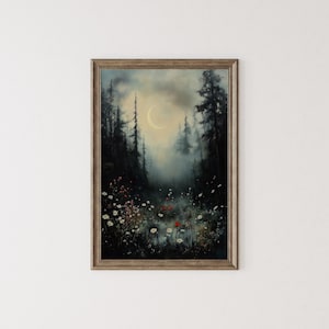 Wildflower Printable, Dark Maximalist Print, Dark Academia Wall Art Decor, Cottagecore Painting, Moody Wildflower Gothic