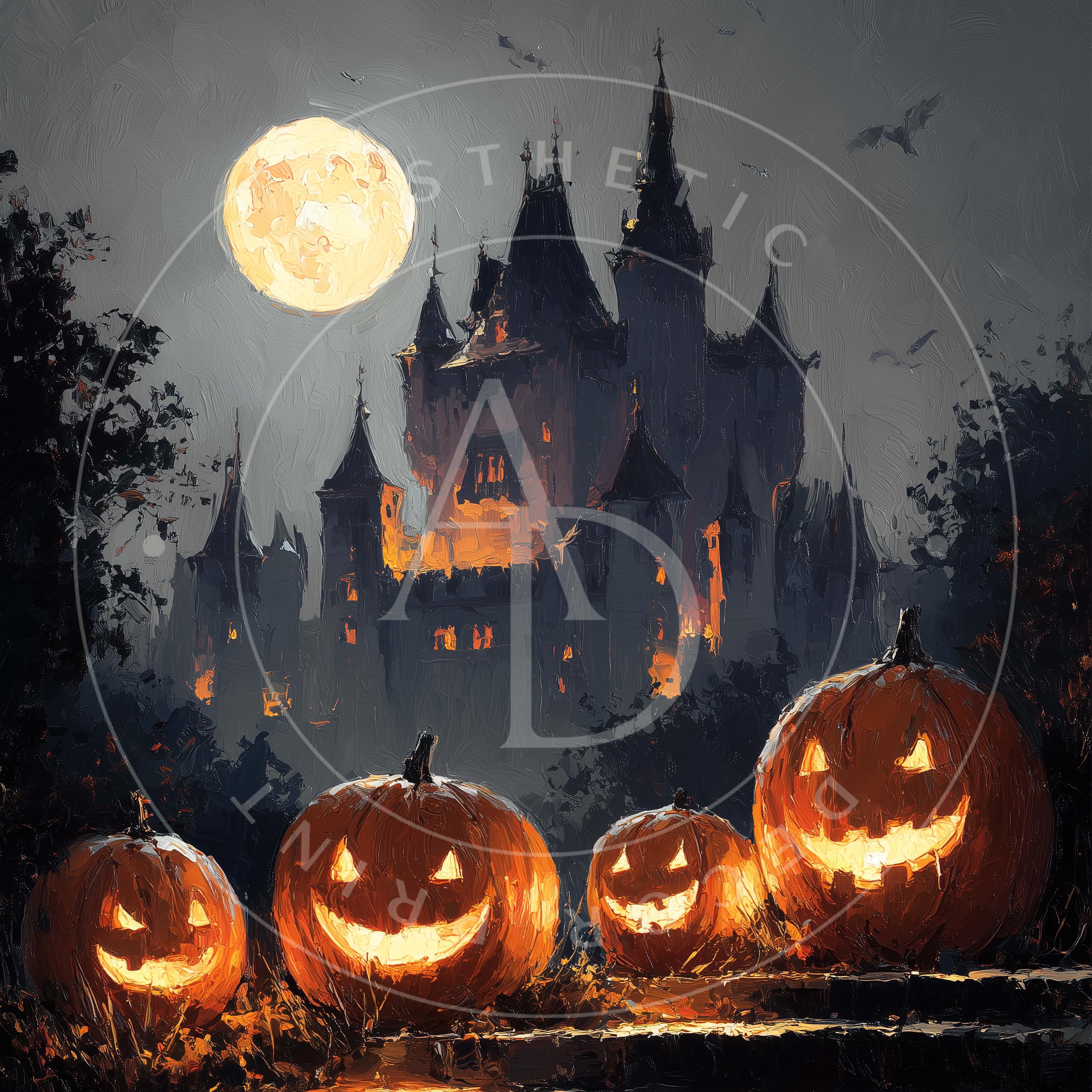 Haunted Castle Print, Halloween Print, Dark Academia Wall Art