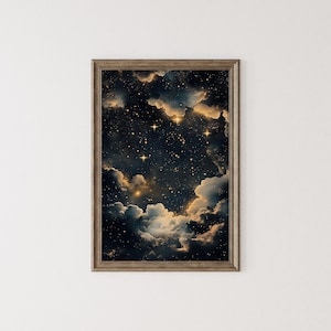 Sternenhimmel zum Ausdrucken, Nacht Maximalist Bild, Dark Academia Wand Dekoration, Gothic Wolke Poster, Gothic Druck