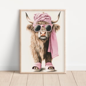 Highland Cow Print, Cute Bathroom Print, Bathroom Decor Poster, Funny Toilet Wall Art, Quirky Printable, Funny Pink Idea