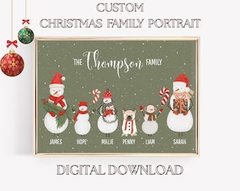 Personalised Christmas Snowman Print, Custom Family Names Printable, Xmas Names Wall Art, Digital Christmas Snowman Gift