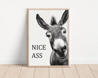 Nice Ass Funny Donkey, Cute Bathroom Print, Bathroom Decor Poster, Funny Toilet Wall Art, Quirky Nice Ass Printable Art