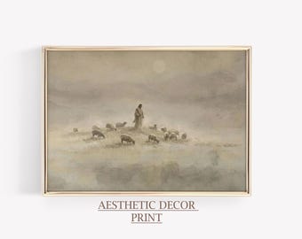 Good Shepherd Print, Vintage Christian Printable, Jesus with sheep Wall Art, Good Shepherd Poster, Jesus with sheep Gift