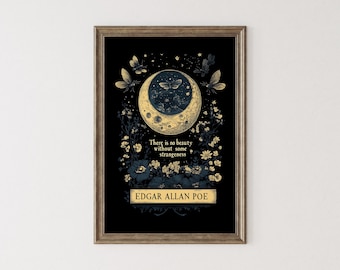 There Is No Beauty Without Some Strangeness, Dark Academia Wall Art Decor, Edgar Allan Poe Painting, Gothic Printable