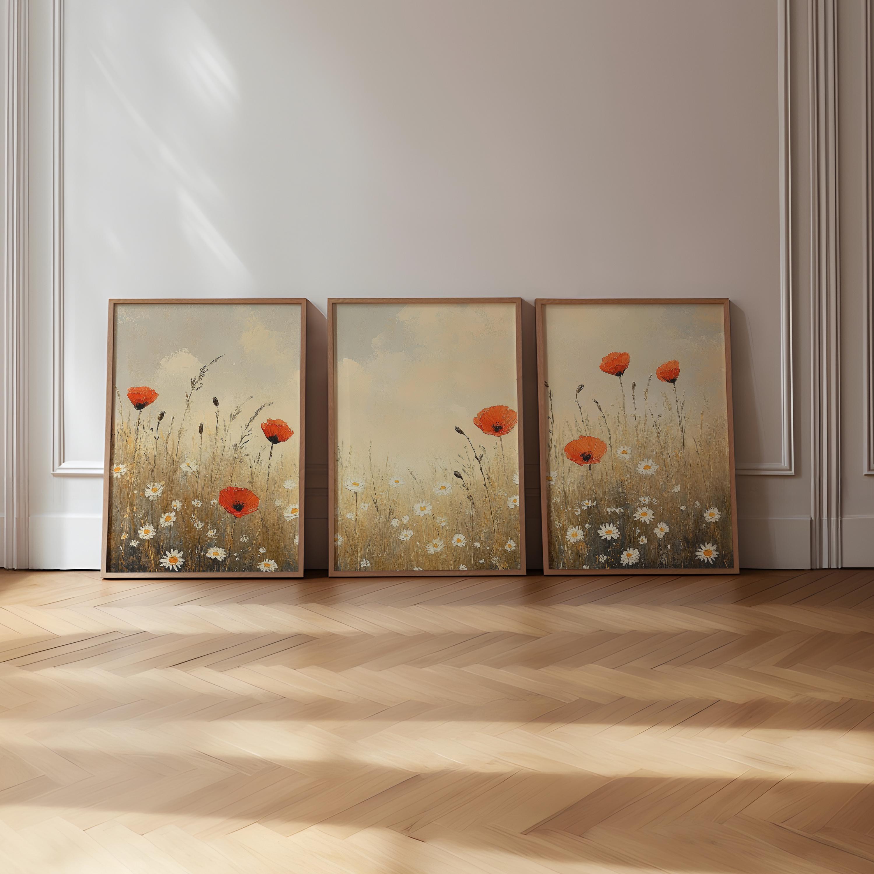 Wildflower Field Prints, Botanical Oil Painting, Vintage Gallery